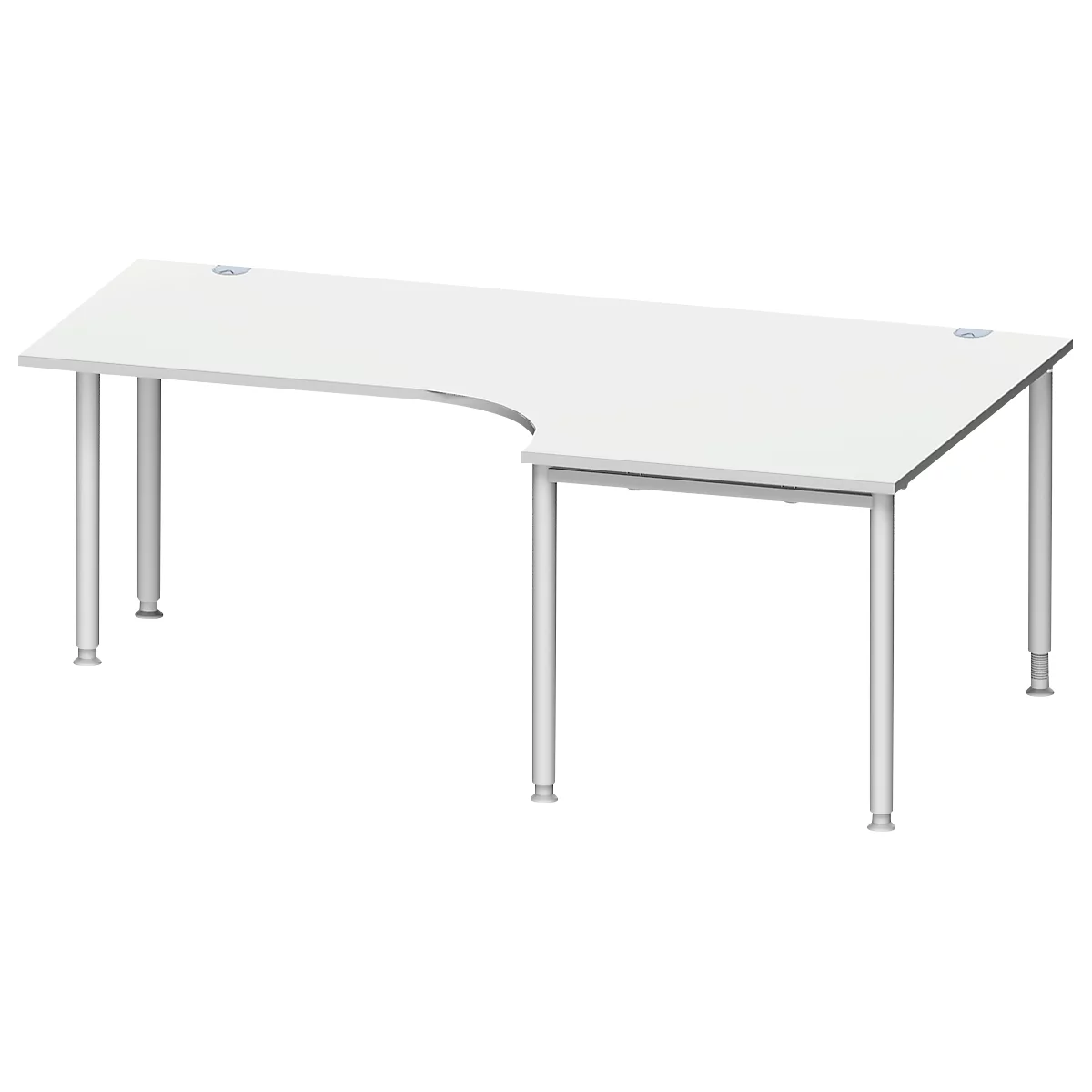 Schäfer Shop Genius Winkelschreibtisch MODENA FLEX 90°, Ansatz rechts, einseitig, verkürzte Seitenteile, 4-Fuß-Rundrohr, lichtgrau 