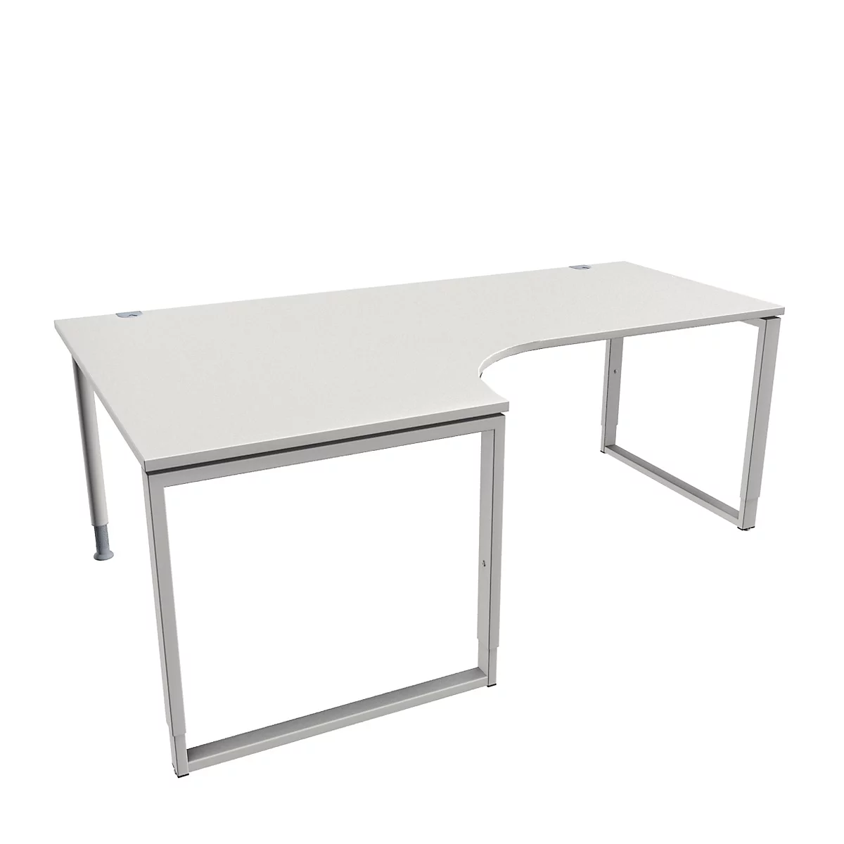 Schäfer Shop Genius Winkelschreibtisch MODENA FLEX, 90°, Bügelfuß, Ansatz links, B 2000 mm, lichtgrau