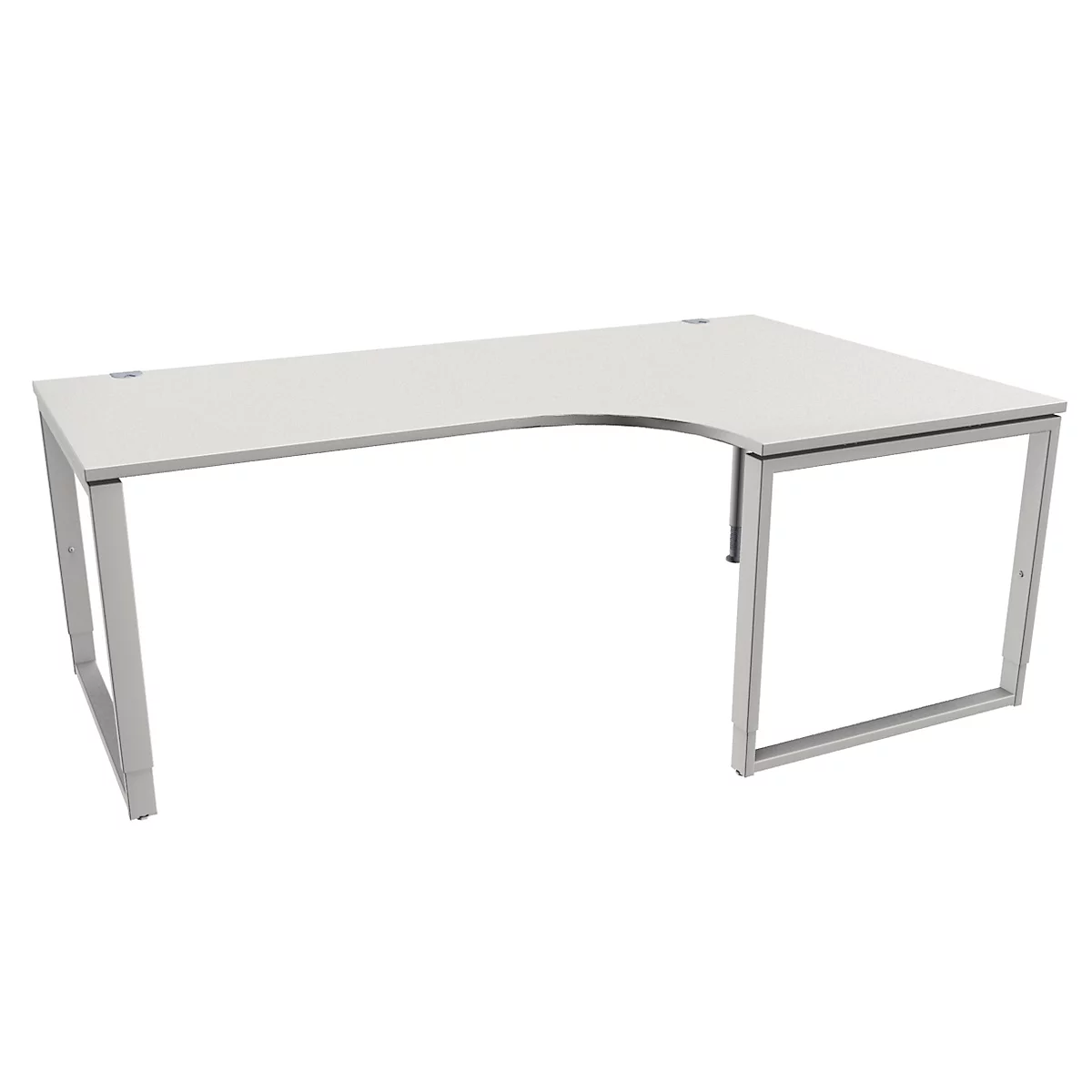 Schäfer Shop Genius Winkelschreibtisch MODENA FLEX, 90°, Bügelfuß, Ansatz rechts, B 2000 mm, lichtgrau