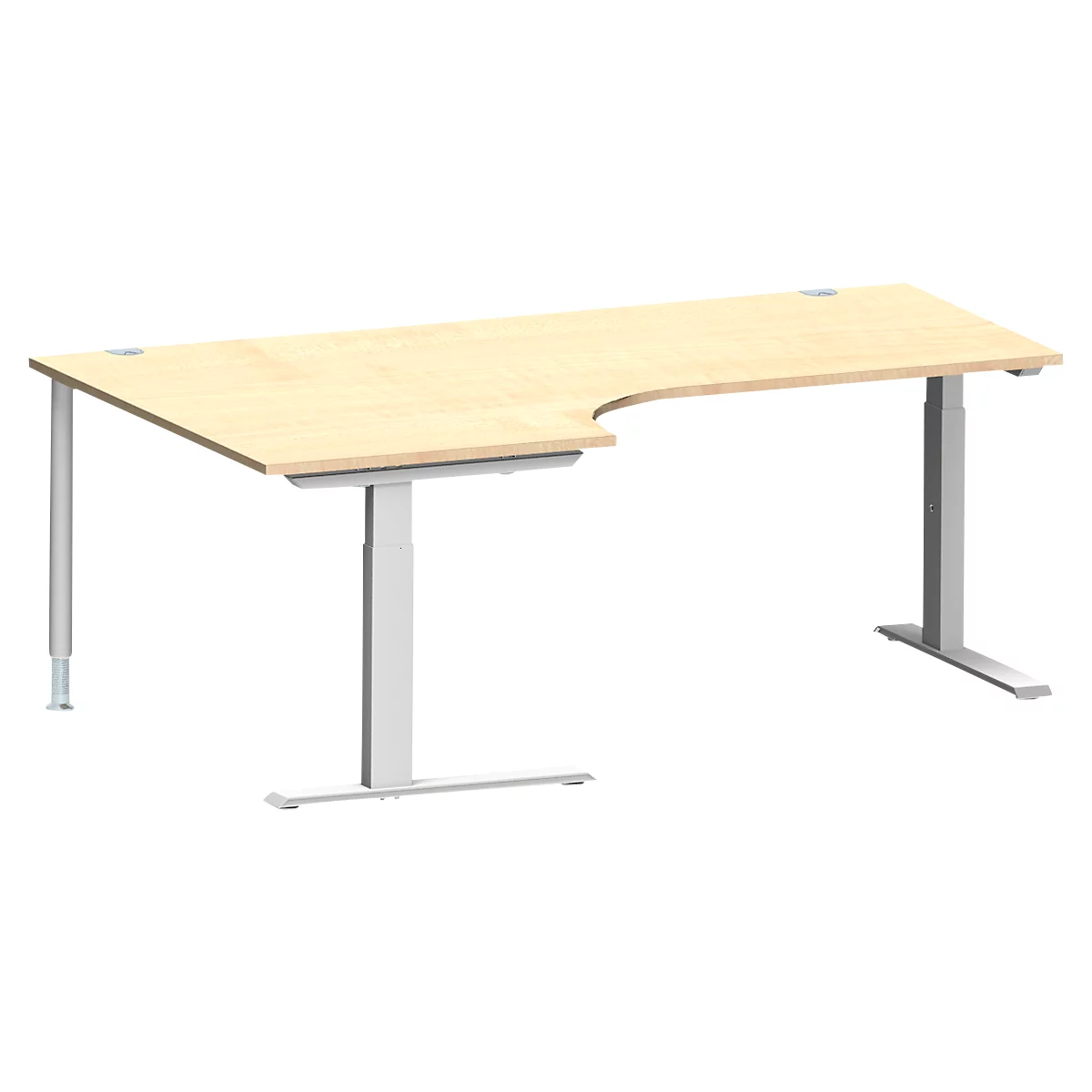 Schäfer Shop Genius Winkelschreibtisch MODENA FLEX 90°, C-Fuß-Rechteckrohr, B 2000 mm, Ansatz links, Ahorn/weißalu