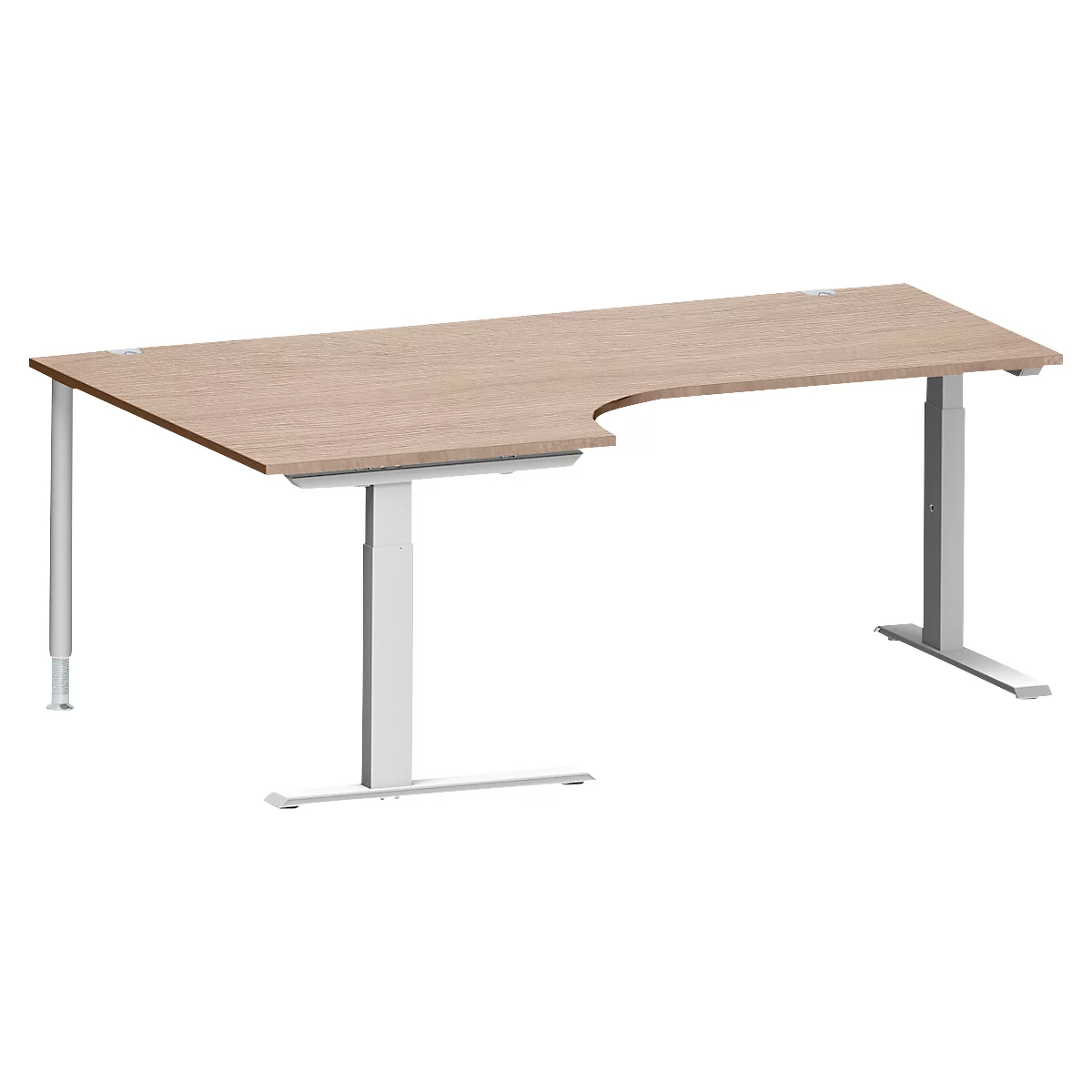 Schäfer Shop Genius Winkelschreibtisch MODENA FLEX 90°, C-Fuß-Rechteckrohr, B 2000 mm, Ansatz links, Eiche-Dekor/weißalu