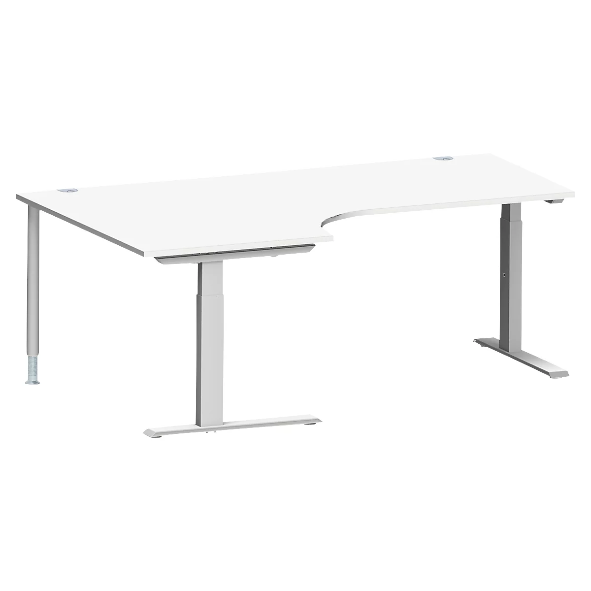 Schäfer Shop Genius Winkelschreibtisch MODENA FLEX 90°, C-Fuß-Rechteckrohr, B 2000 mm, Ansatz links, weiß/weißalu