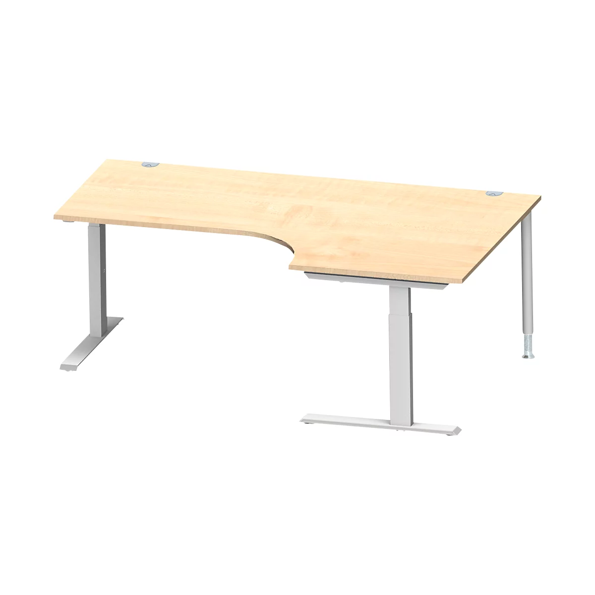 Schäfer Shop Genius Winkelschreibtisch MODENA FLEX 90°, C-Fuß-Rechteckrohr, B 2000 mm, Ansatz rechts, Ahorn/weißalu