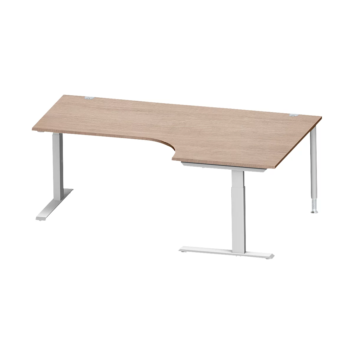 Schäfer Shop Genius Winkelschreibtisch MODENA FLEX 90°, C-Fuß-Rechteckrohr, B 2000 mm, Ansatz rechts, Eiche-Dekor/weißalu