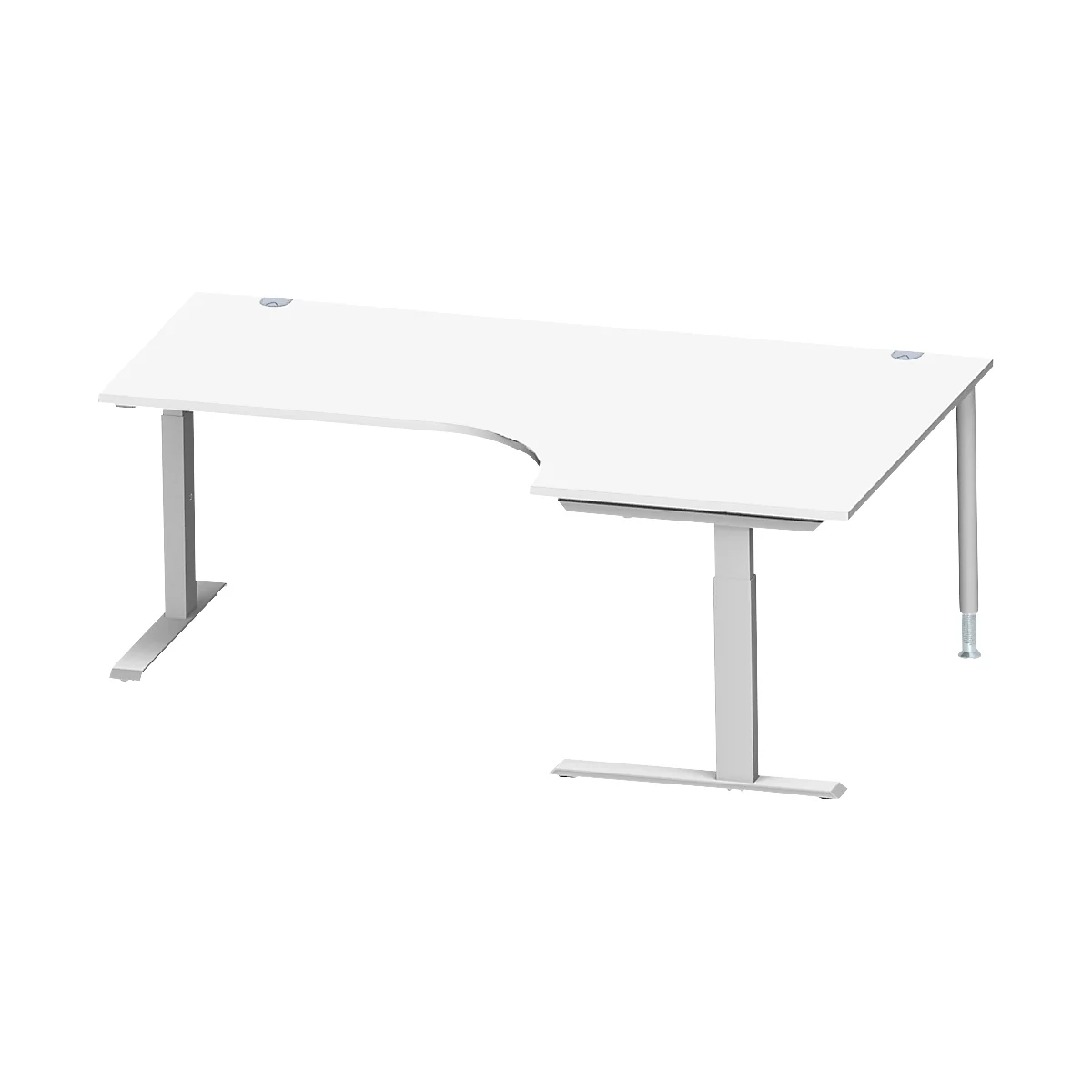 Schäfer Shop Genius Winkelschreibtisch MODENA FLEX 90°, C-Fuß-Rechteckrohr, B 2000 mm, Ansatz rechts, weiß/weißalu