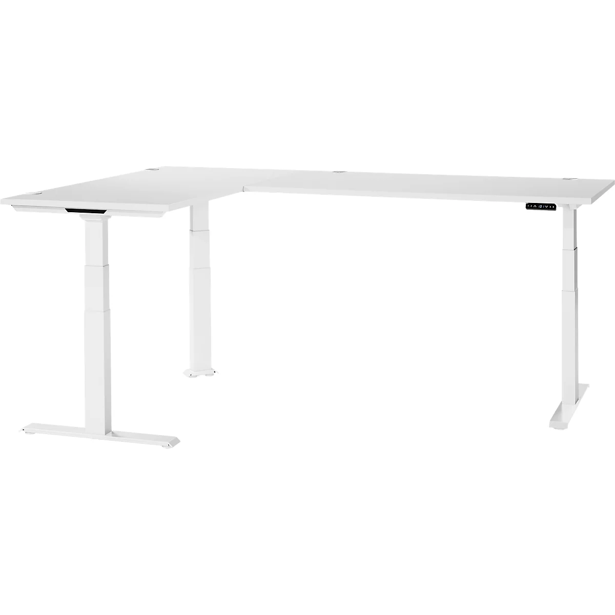 Schäfer Shop Genius Winkelschreibtisch Modena Flex, elektrisch höhenverstellbar, 90° Winkel beidseitig, B 2000 x T 2000 mm, weiß