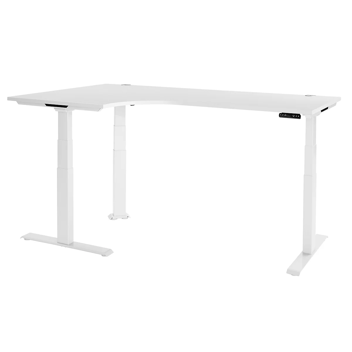 Schäfer Shop Genius Winkelschreibtisch Modena Flex, elektrisch höhenverstellbar, 90° Winkel, T-Fuß, B 2000 mm, weiß