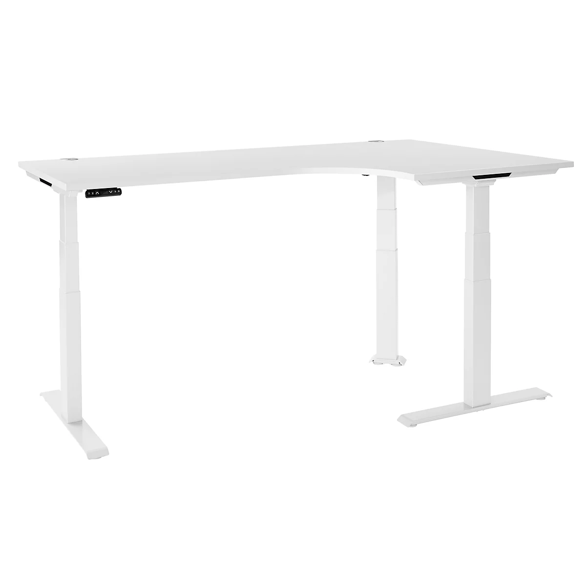 Schäfer Shop Genius Winkelschreibtisch Modena Flex, elektrisch höhenverstellbar, 90° Winkel, T-Fuß, B 2000 mm, weiß