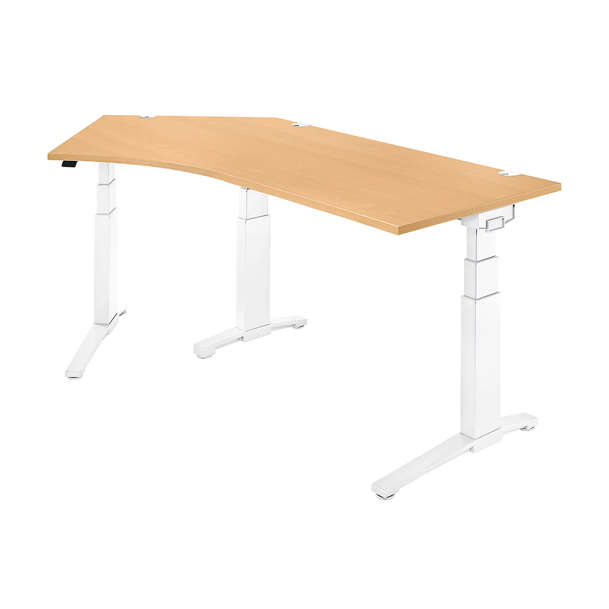 Schäfer Shop Genius Winkelschreibtisch PLANOVA ERGOSTYLE, elektrisch höhenverstellbar, 135° Winkel links, C-Fuß, B 2165 mm, Buche/weißalu