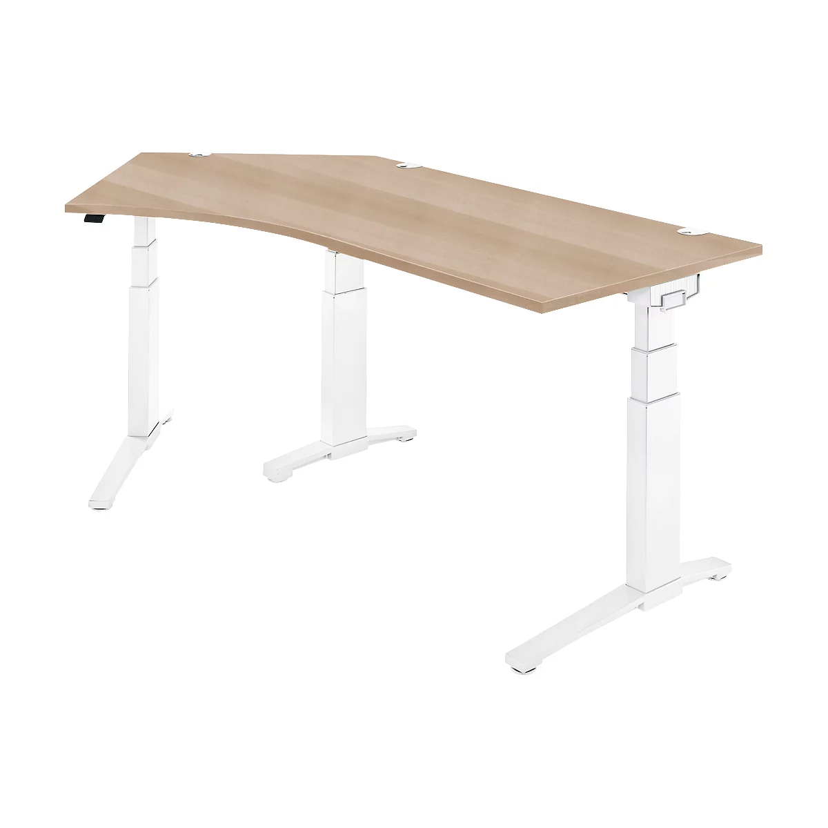 Schäfer Shop Genius Winkelschreibtisch PLANOVA ERGOSTYLE, elektrisch höhenverstellbar, 135° Winkel links, C-Fuß, B 2165 mm, Eiche/weiß