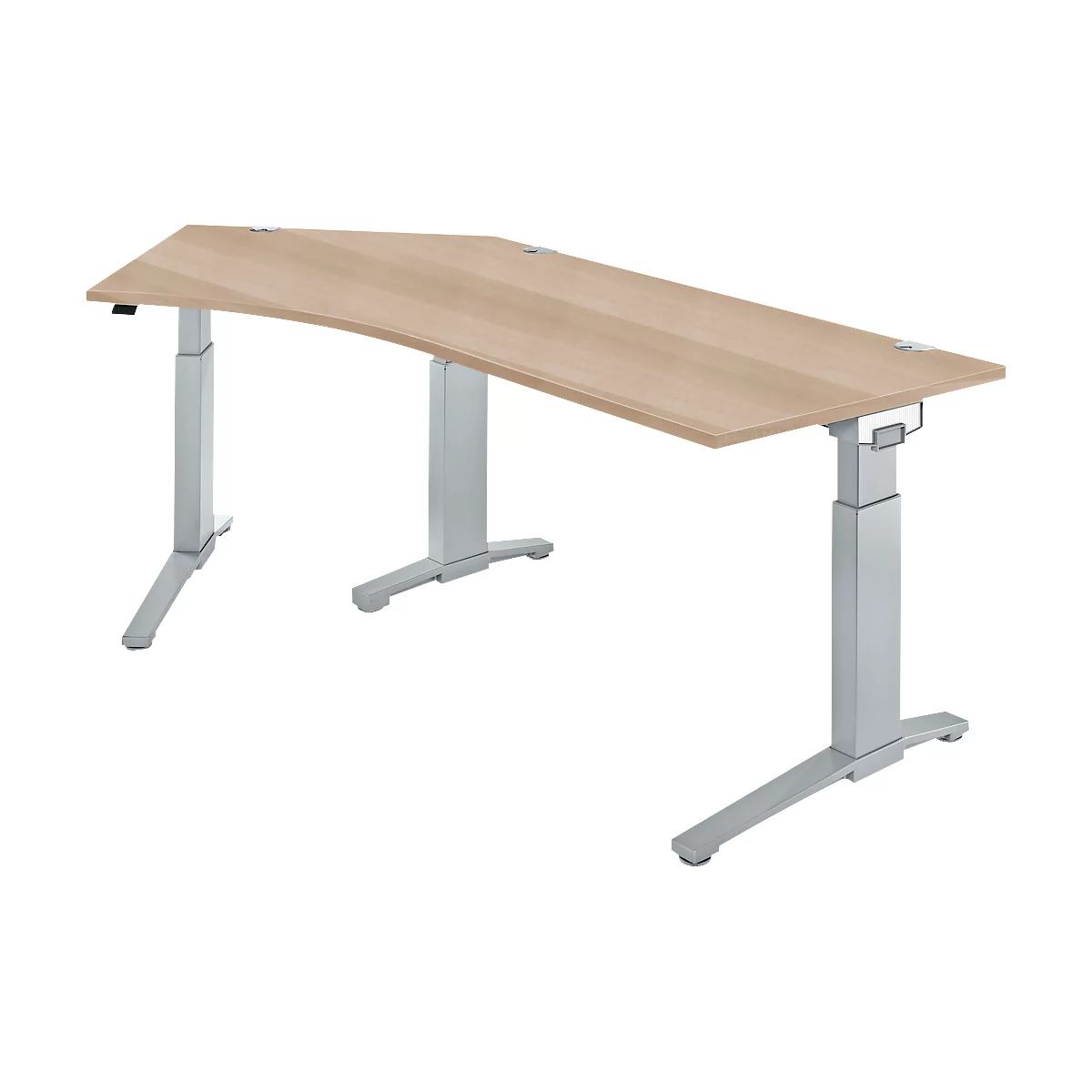 Schäfer Shop Genius Winkelschreibtisch PLANOVA ERGOSTYLE, elektrisch höhenverstellbar, 135° Winkel links, C-Fuß, B 2165 mm, Eiche/weißalu
