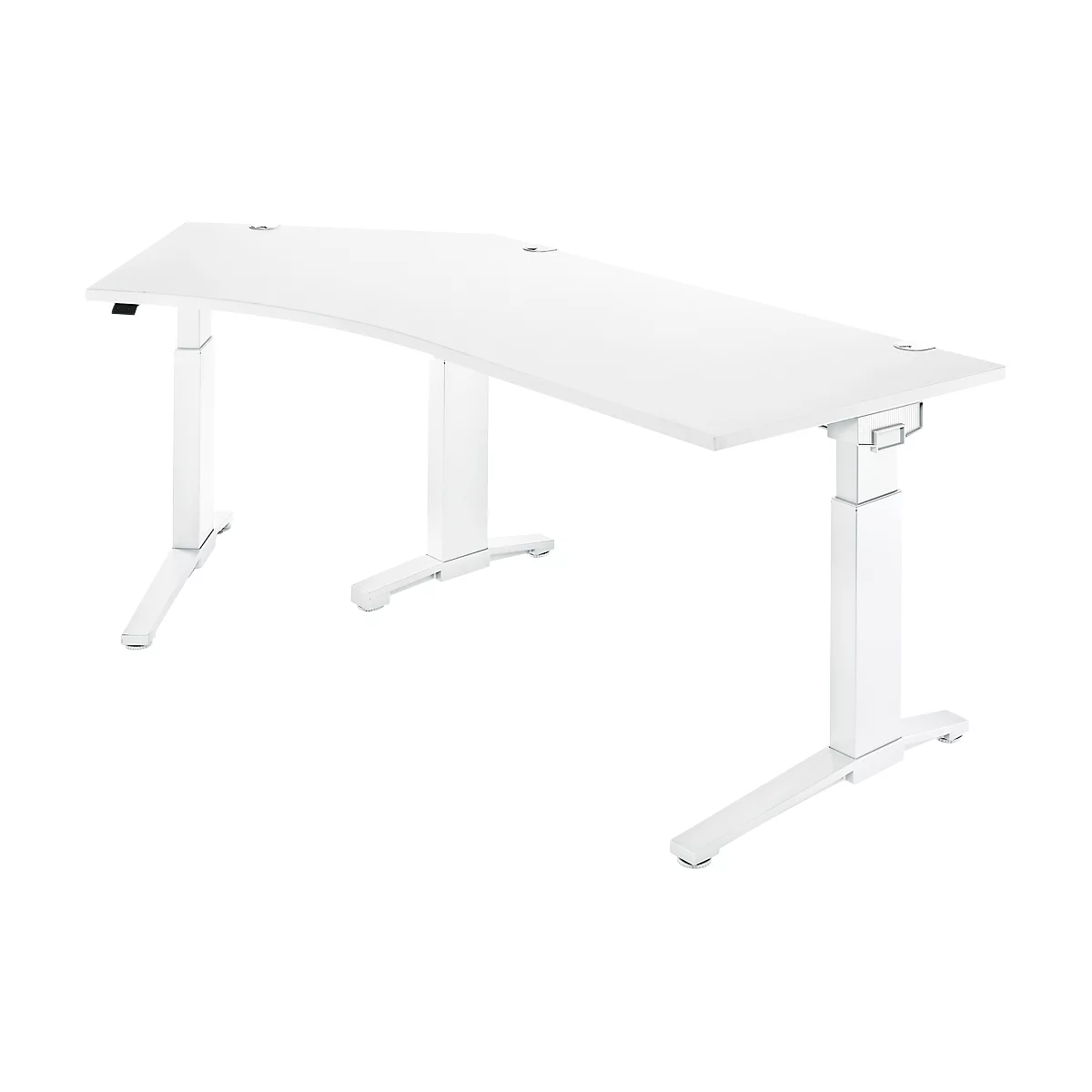 Schäfer Shop Genius Winkelschreibtisch PLANOVA ERGOSTYLE, elektrisch höhenverstellbar, 135° Winkel links, C-Fuß, B 2165 mm, weiß 