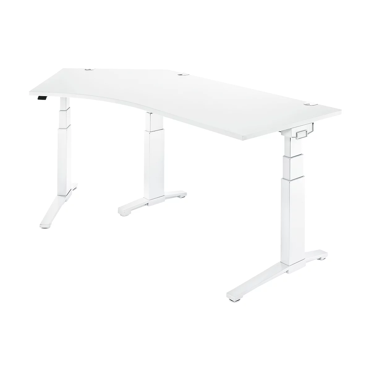 Schäfer Shop Genius Winkelschreibtisch PLANOVA ERGOSTYLE, elektrisch höhenverstellbar, 135° Winkel links, C-Fuß, B 2165 mm, weiß/weißalu