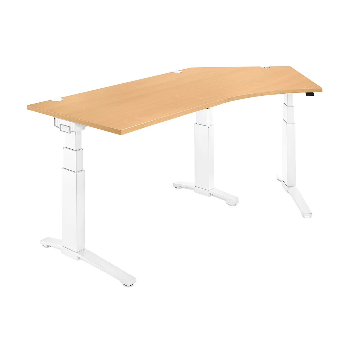 Schäfer Shop Genius Winkelschreibtisch PLANOVA ERGOSTYLE, elektrisch höhenverstellbar, 135° Winkel rechts, C-Fuß, B 2165 mm, Buche/weißalu