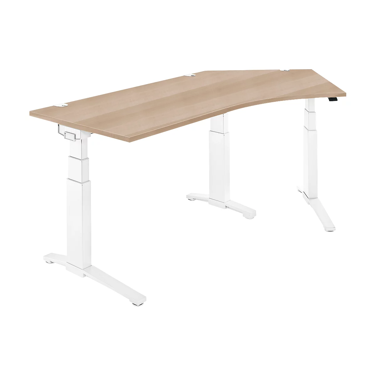 Schäfer Shop Genius Winkelschreibtisch PLANOVA ERGOSTYLE, elektrisch höhenverstellbar, 135° Winkel rechts, C-Fuß, B 2165 mm, Eiche/weiß
