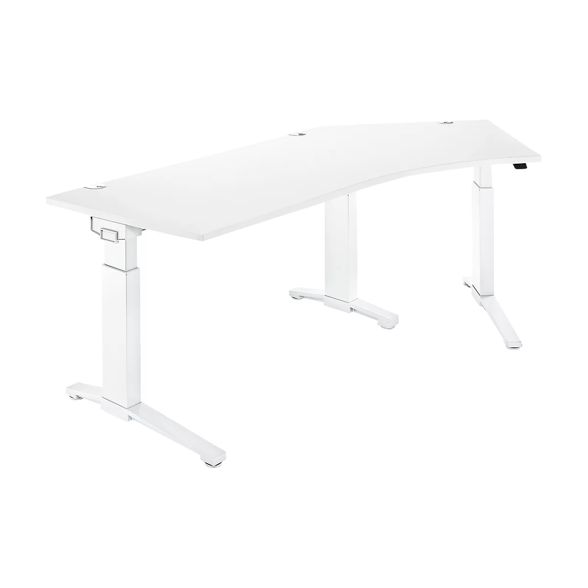 Schäfer Shop Genius Winkelschreibtisch PLANOVA ERGOSTYLE, elektrisch höhenverstellbar, 135° Winkel rechts, C-Fuß, B 2165 mm, weiß