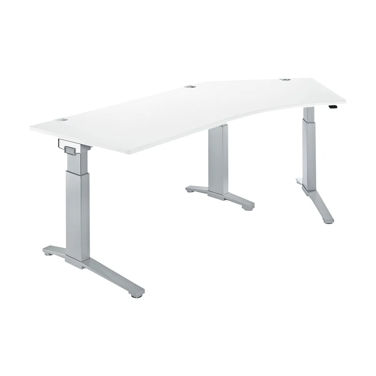 Schäfer Shop Genius Winkelschreibtisch PLANOVA ERGOSTYLE, elektrisch höhenverstellbar, 135° Winkel rechts, C-Fuß, B 2165 mm, weiß/weißalu