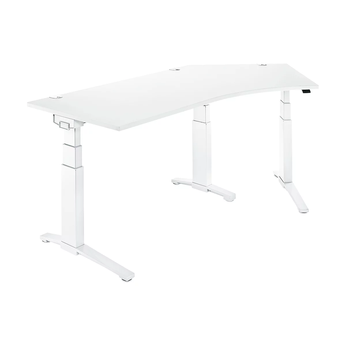 Schäfer Shop Genius Winkelschreibtisch PLANOVA ERGOSTYLE, elektrisch höhenverstellbar, 135° Winkel rechts, C-Fuß, B 2165 mm, weiß/weißalu