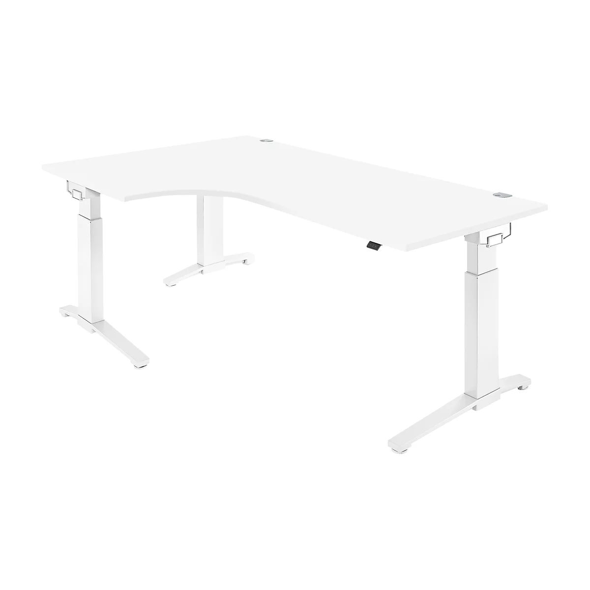 Schäfer Shop Genius Winkelschreibtisch PLANOVA ERGOSTYLE, elektrisch höhenverstellbar, 90° Winkel links, C-Fuß, B 2000 mm, weiß