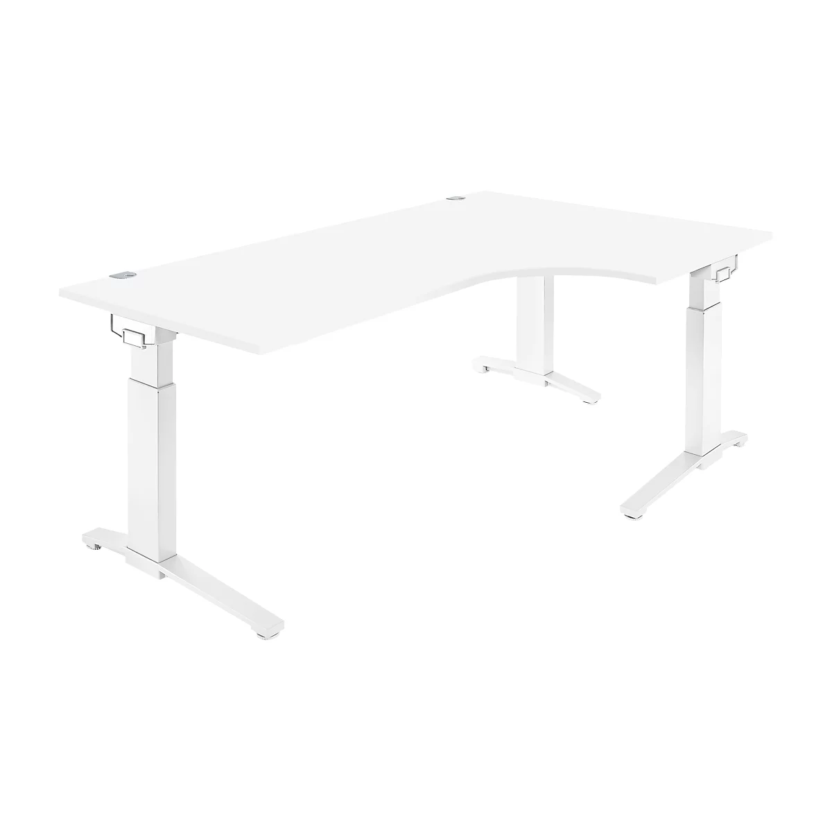 Schäfer Shop Genius Winkelschreibtisch PLANOVA ERGOSTYLE, elektrisch höhenverstellbar, 90° Winkel rechts, C-Fuß, B 2000 mm, weiß
