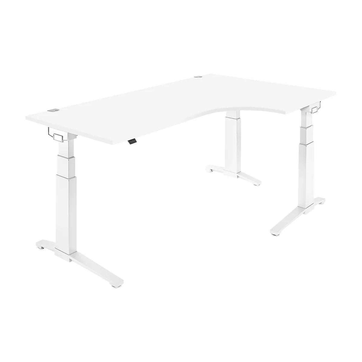 Schäfer Shop Genius Winkelschreibtisch PLANOVA ERGOSTYLE, elektrisch höhenverstellbar, 90° Winkel rechts, C-Fuß, B 2000 mm, weiß/weiß