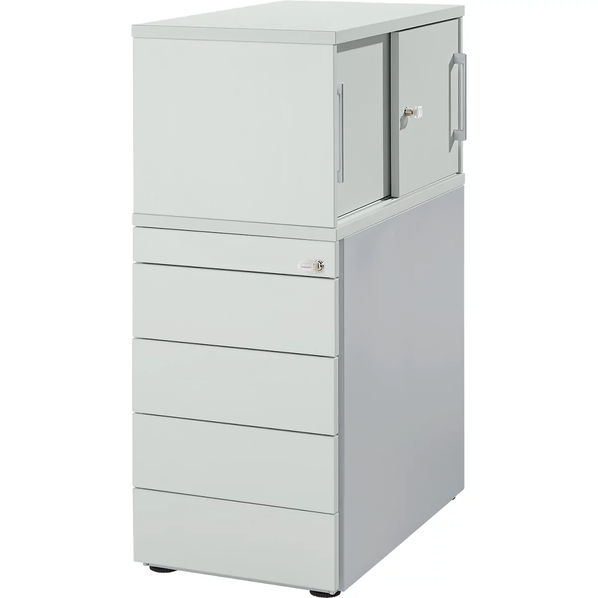 Schäfer Shop Genius Zijcontainer met bovenkast incl. schuifdeur, container & schuifdeur afsluitbaar, met handgreepgroef, lichtgrijs 