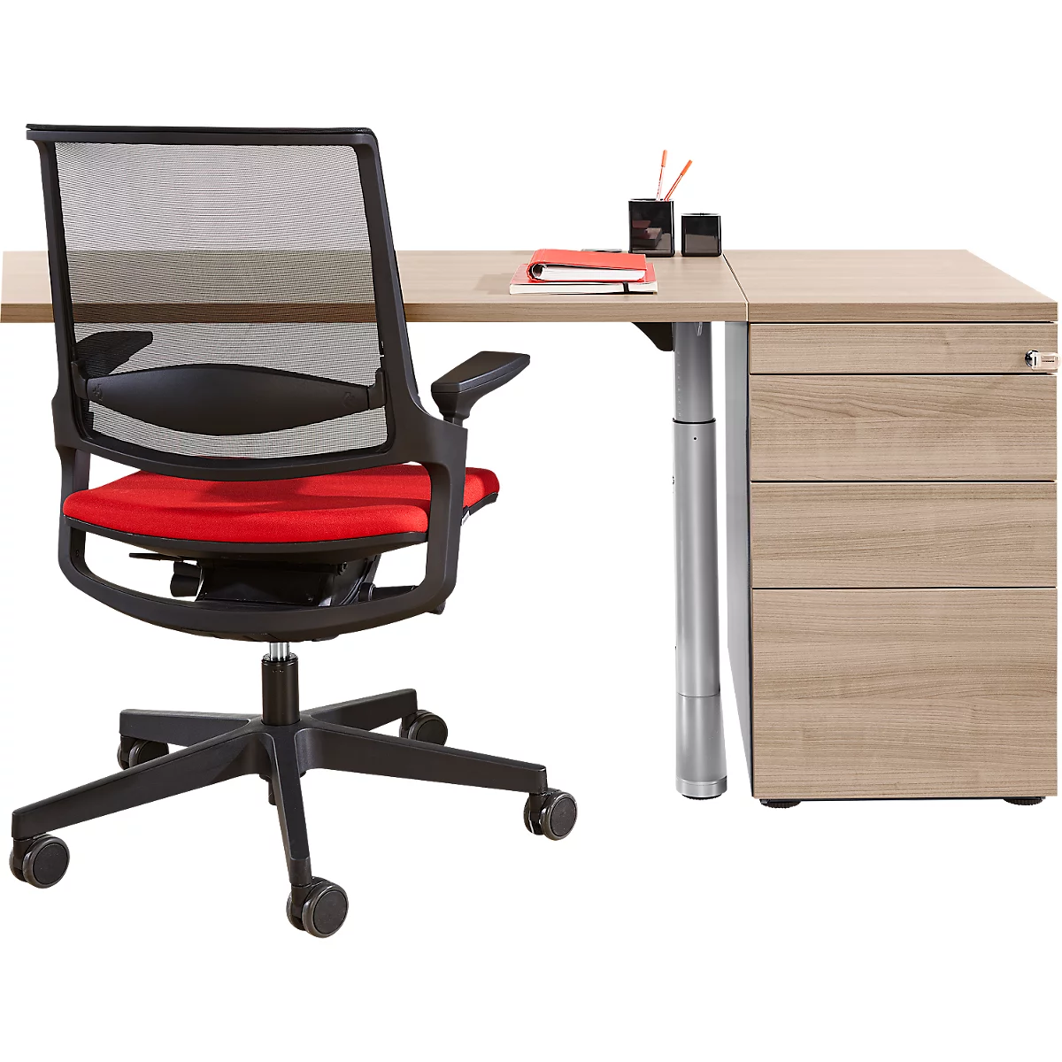 Schäfer Shop Genius zuil 1336, met greepgleuf, B 435 x H 717 mm, wit/aluminium/wit/eiken decor
