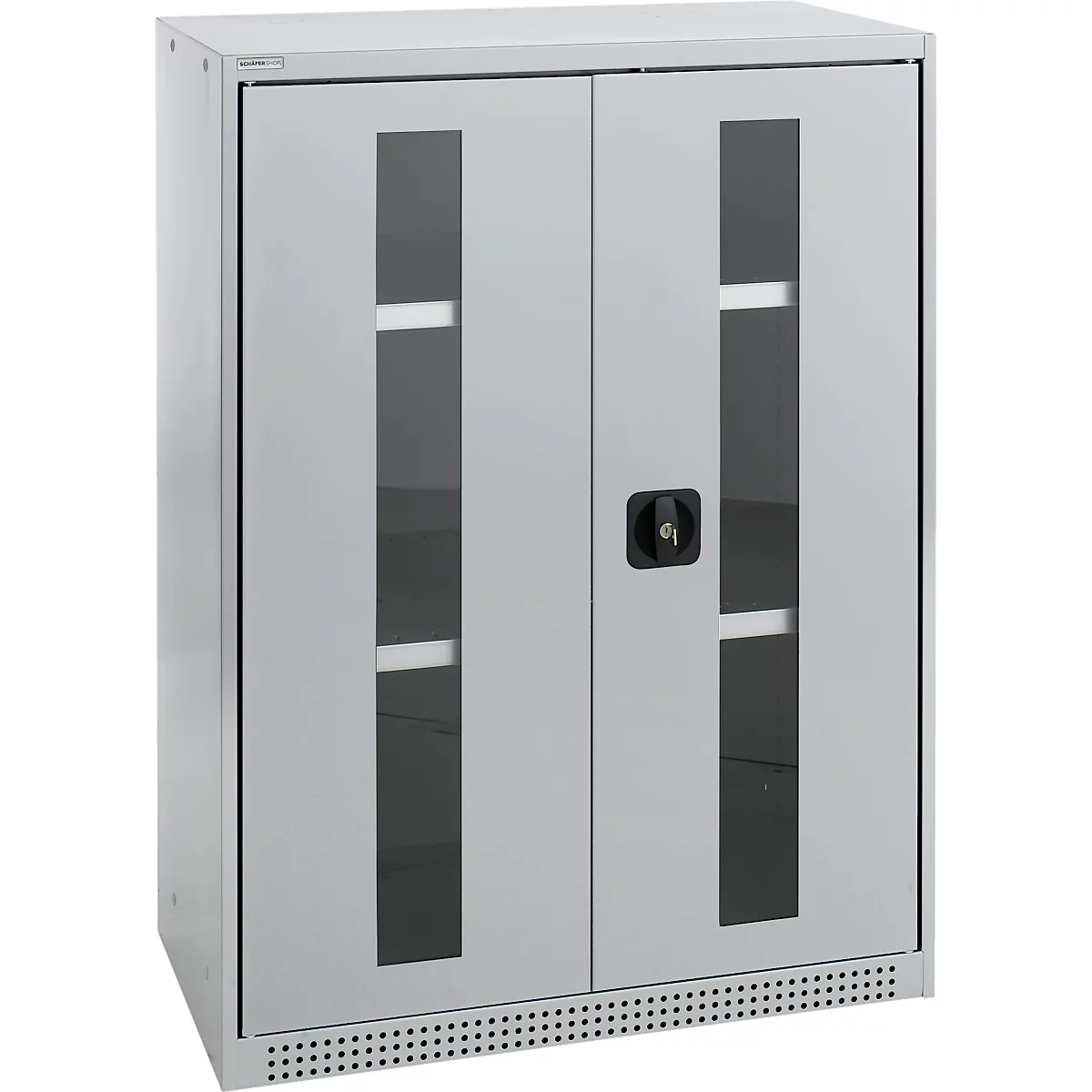 Schäfer Shop Genius zware werkkast FS, met vleugeldeuren, plaatstaal, met kijkvenster, ventilatiegaten, B 810 x D 520 X 1105 mm, 2 OH, tot 180 kg, tot blank alu/ blank alu
