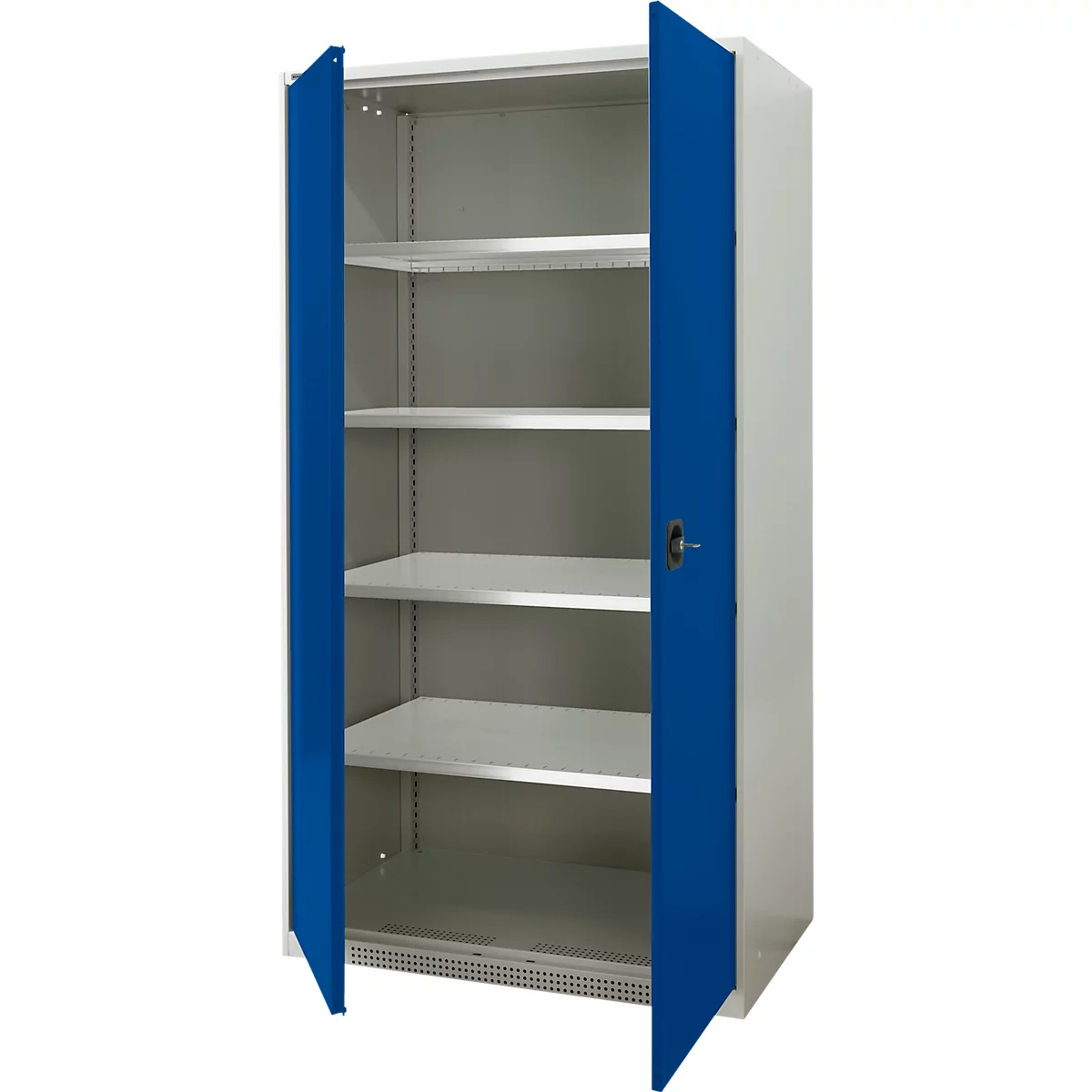 Schäfer Shop Genius zware werkkast FS, plaatstaal, B 1055 x D 620 x H 1950 mm, 5 OH, lichtgrijs/gentiaan blauw, tot 1000 kg