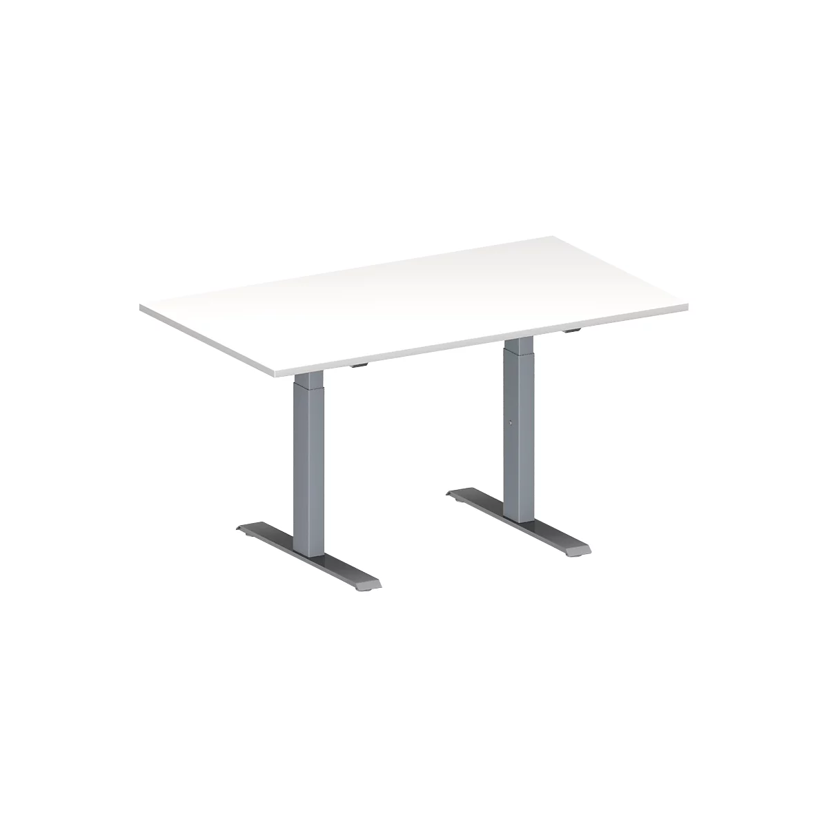 Schäfer Shop Mesa de conferencias Genius MODENA FLEX, rectangular, tubo rectangular con patas en T, ancho 1400 x fondo 800 x alto 650-850 mm, aluminio blanco/blanco RAL 9006