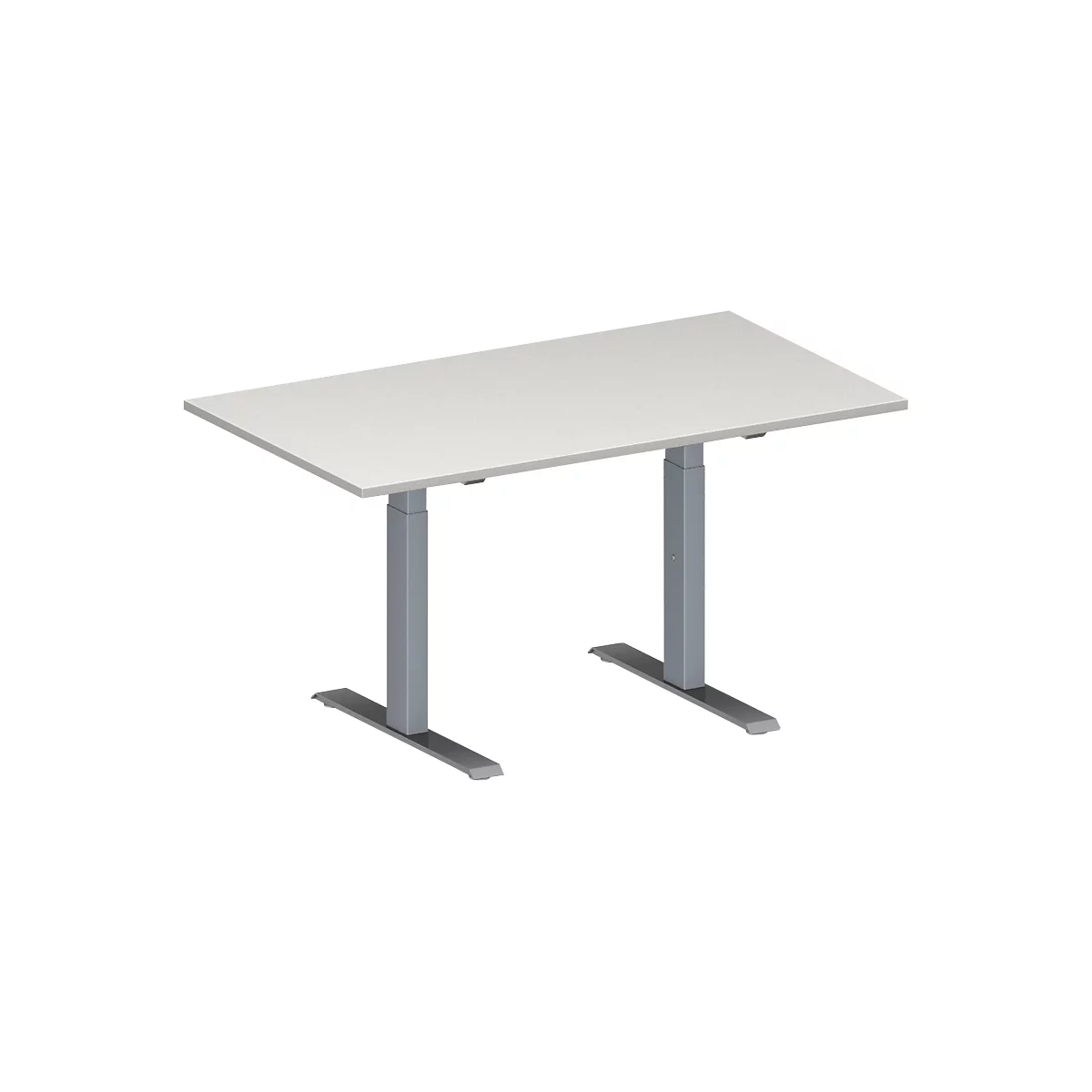 Schäfer Shop Mesa de conferencias Genius MODENA FLEX, rectangular, tubo rectangular con patas en T, ancho 1400 x fondo 800 x alto 650-850 mm, aluminio gris claro/blanco RAL 9006