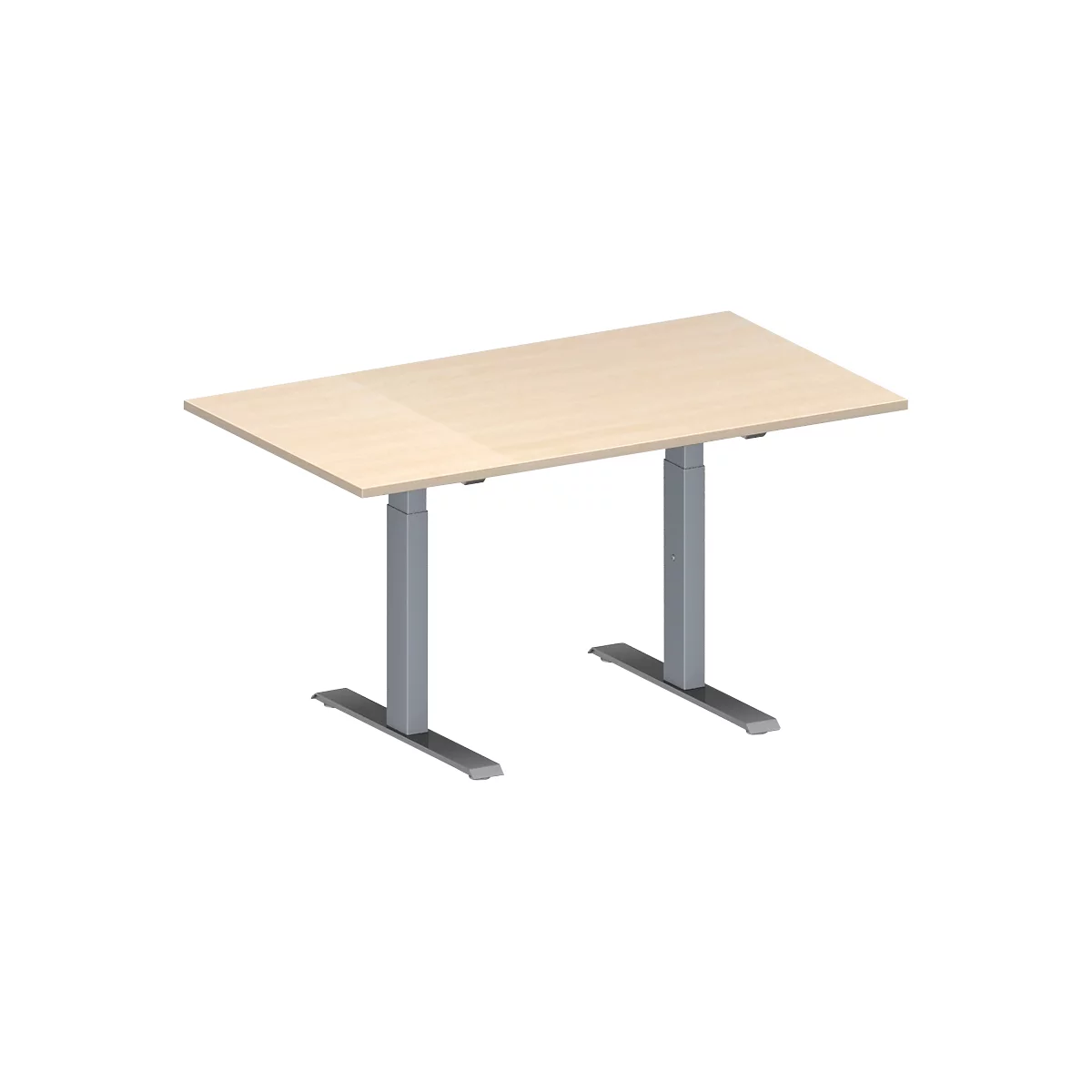 Schäfer Shop Mesa de conferencias Genius MODENA FLEX, rectangular, tubo rectangular con patas en T, ancho 1400 x fondo 800 x alto 650-850 mm, arce/aluminio blanco RAL 9006