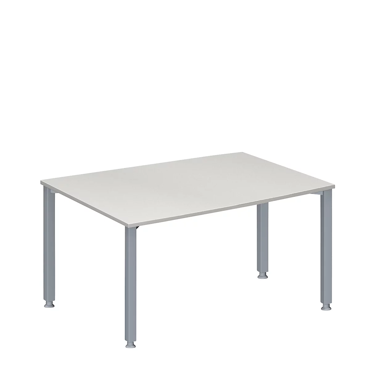 Schäfer Shop Mesa de conferencias Genius MODENA FLEX, tonel, tubo cuadrado de 4 patas, An 1400 x Pr 1000/800 x Al 720-840 mm, aluminio gris claro/blanco RAL 9006