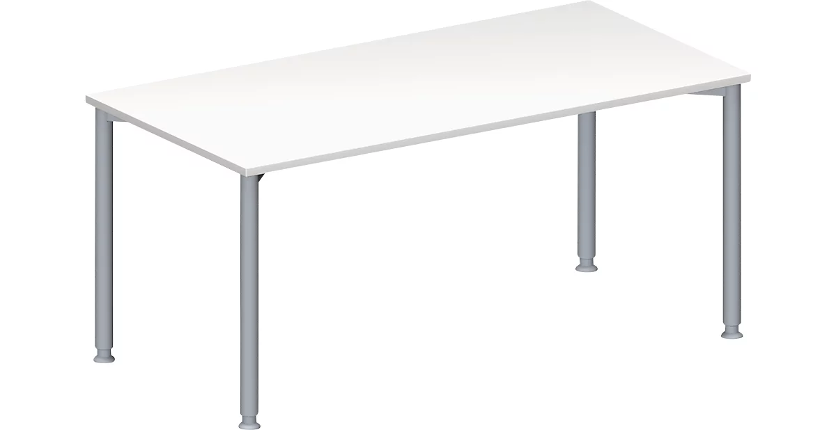 Schäfer Shop Mesa de conferencias Genius, rectangular, tubo redondo de 4 patas, An 1600 x F 800 x Al 720-840 mm, aluminio blanco/blanco RAL 9006