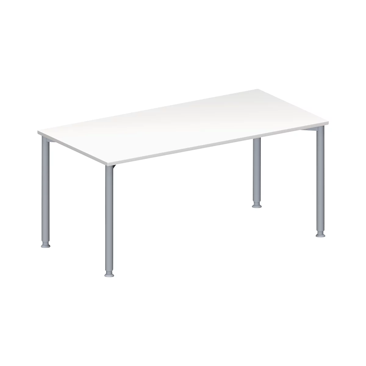 Schäfer Shop Mesa de conferencias Genius, rectangular, tubo redondo de 4 patas, An 1600 x F 800 x Al 720-840 mm, aluminio blanco/blanco RAL 9006