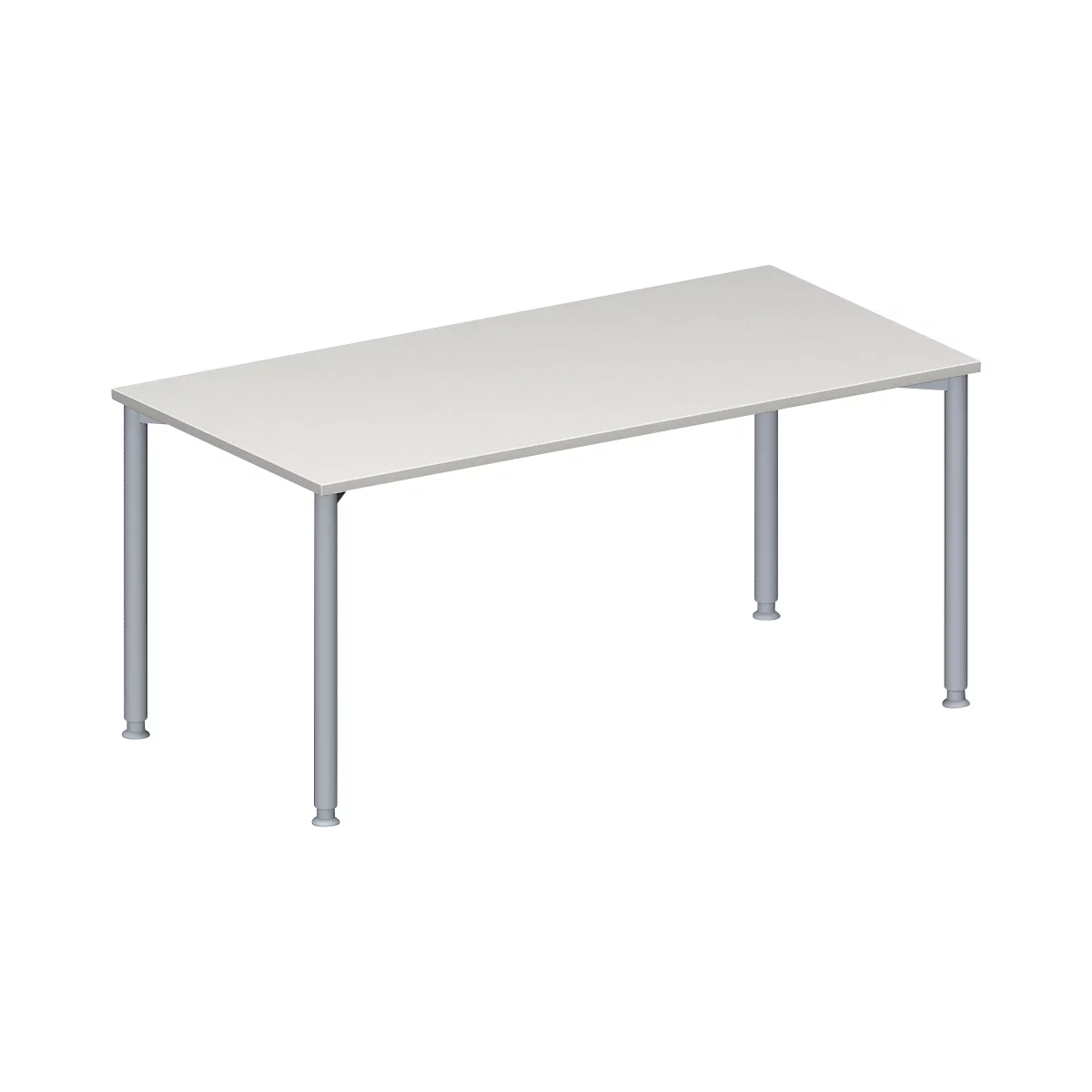 Schäfer Shop Mesa de conferencias Genius, rectangular, tubo redondo de 4 patas, An 1600 x F 800 x Al 720-840 mm, aluminio gris claro/blanco RAL 9006