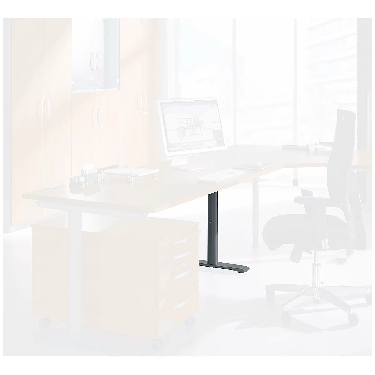 Schäfer Shop Pied de table Genius, raccourci, en acier, adapté au système de table MODENA FLEX (piétement en C/piétement en T), anthracite