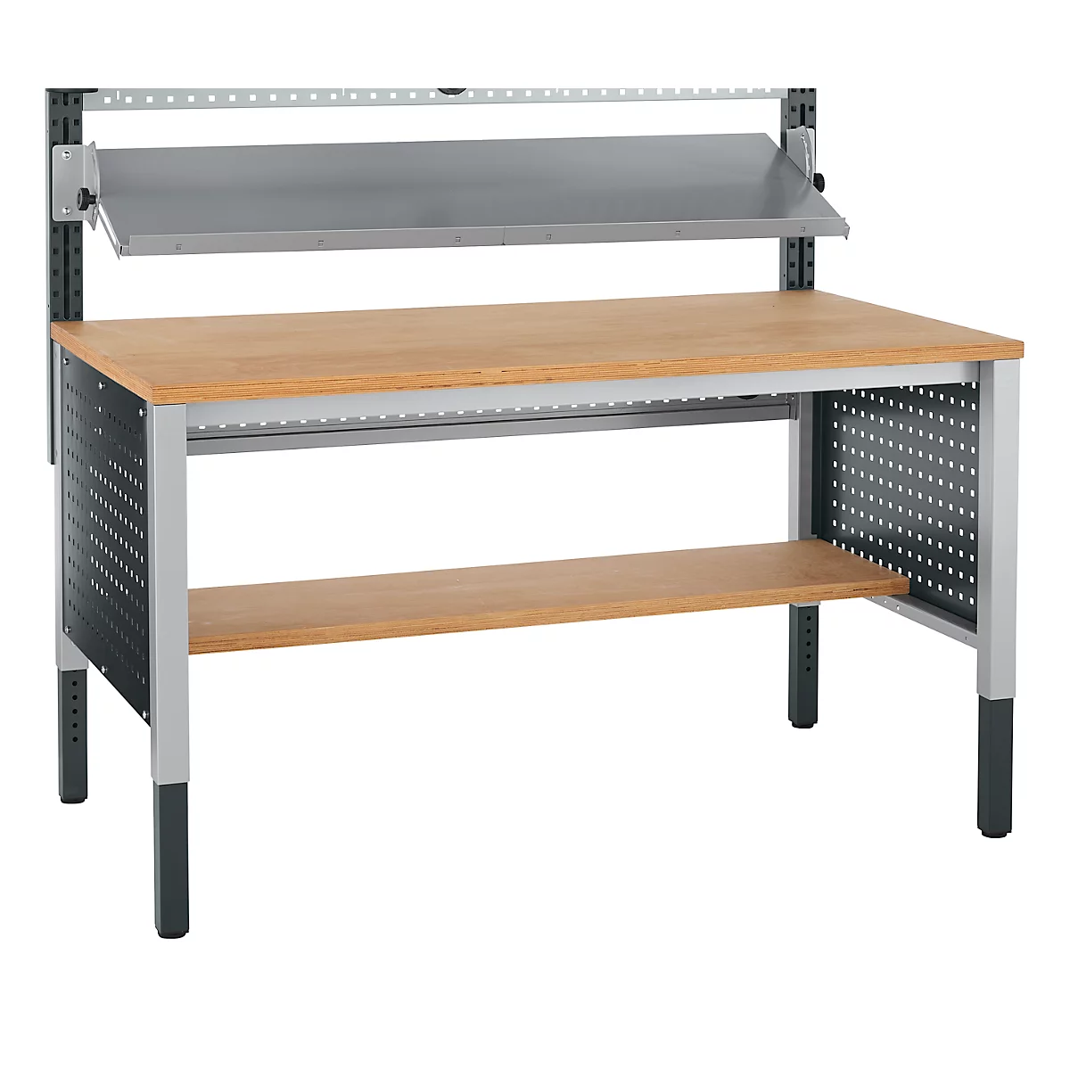 Schäfer Shop Pure Ablegeboden für manuell höhenverstellbare Arbeitstische AST31, Multiplex-Platte, Stärke 30 mm, bis 200 kg, B 1500 x T 365 x H 30 mm, Buche-Dekor