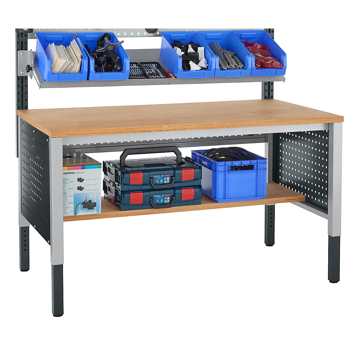 Schäfer Shop Pure Ablegeboden für manuell höhenverstellbare Arbeitstische AST31, Multiplex-Platte, Stärke 30 mm, bis 200 kg, B 1500 x T 365 x H 30 mm, Buche-Dekor