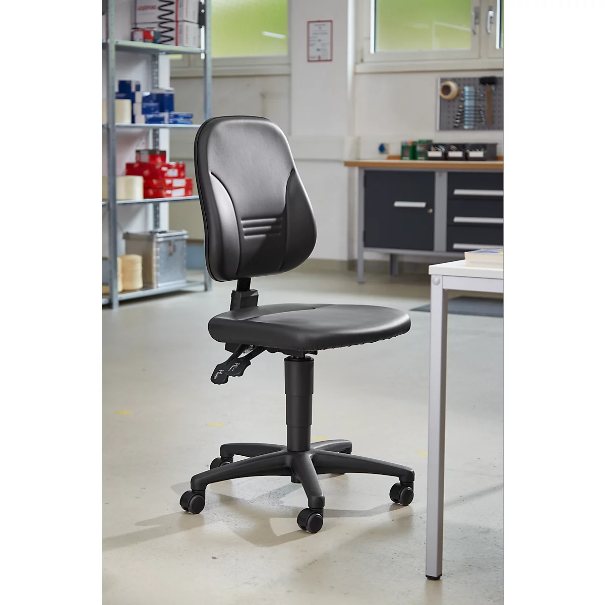 Schäfer Shop Pure Arbeitsdrehstuhl, Permanentkontakt, Lendenwirbelstütze, Beckenstütze, mit Rollen, schwarz