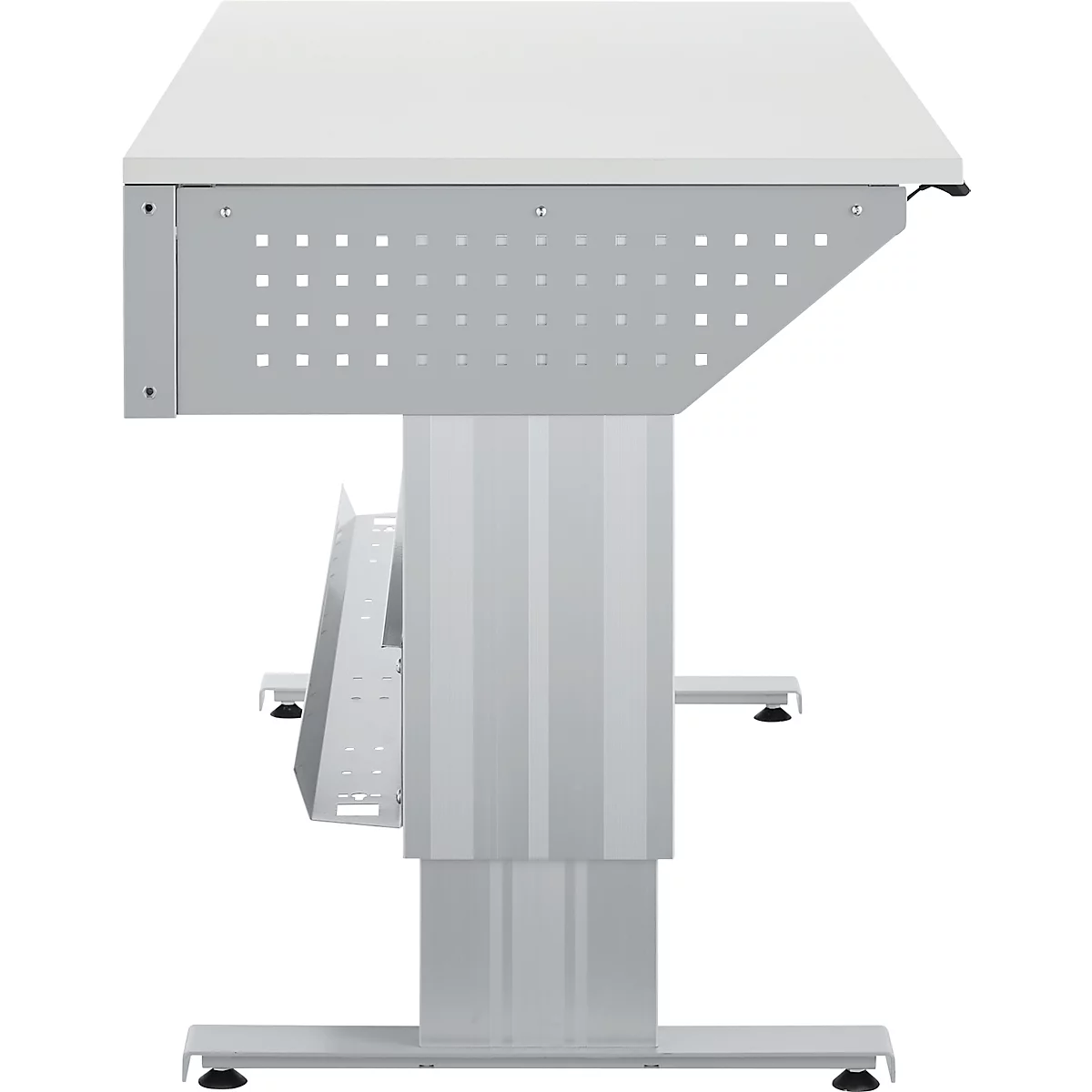 Schäfer Shop Pure Arbeitstisch AST31, elektrisch höhenverstellbar, Melaminplatte, T-Fuß, bis 400 kg, B 1500 x T 800 x H 725-1155 mm, weißaluminium/lichtgrau