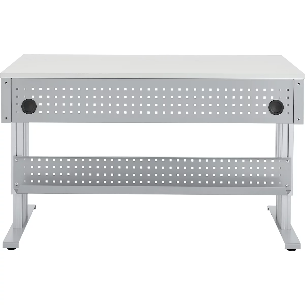 Schäfer Shop Pure Arbeitstisch AST31, elektrisch höhenverstellbar, Melaminplatte, T-Fuß, bis 400 kg, B 1500 x T 800 x H 725-1155 mm, weißaluminium/lichtgrau