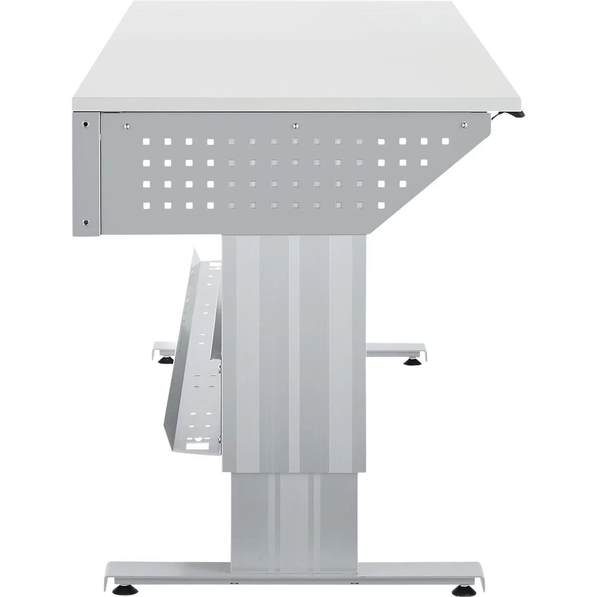 Schäfer Shop Pure Arbeitstisch AST31, elektrisch höhenverstellbar, Melaminplatte, T-Fuß, bis 400 kg, B 2000 x T 800 x H 725-1155 mm, weißaluminium/lichtgrau