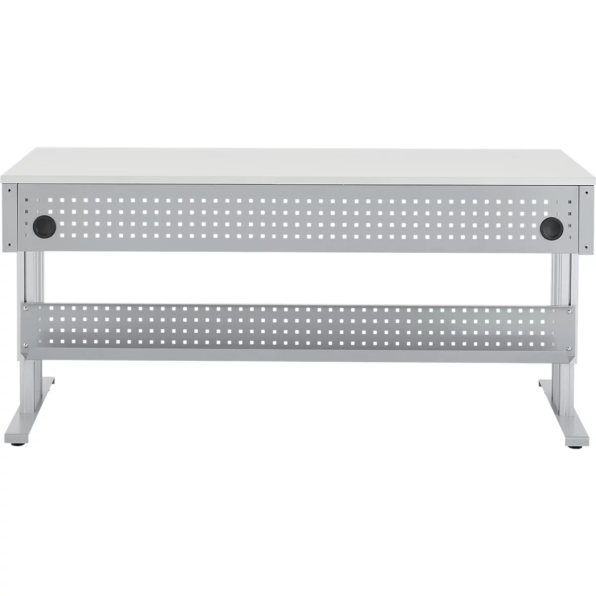 Schäfer Shop Pure Arbeitstisch AST31, elektrisch höhenverstellbar, Melaminplatte, T-Fuß, bis 400 kg, B 2000 x T 800 x H 725-1155 mm, weißaluminium/lichtgrau