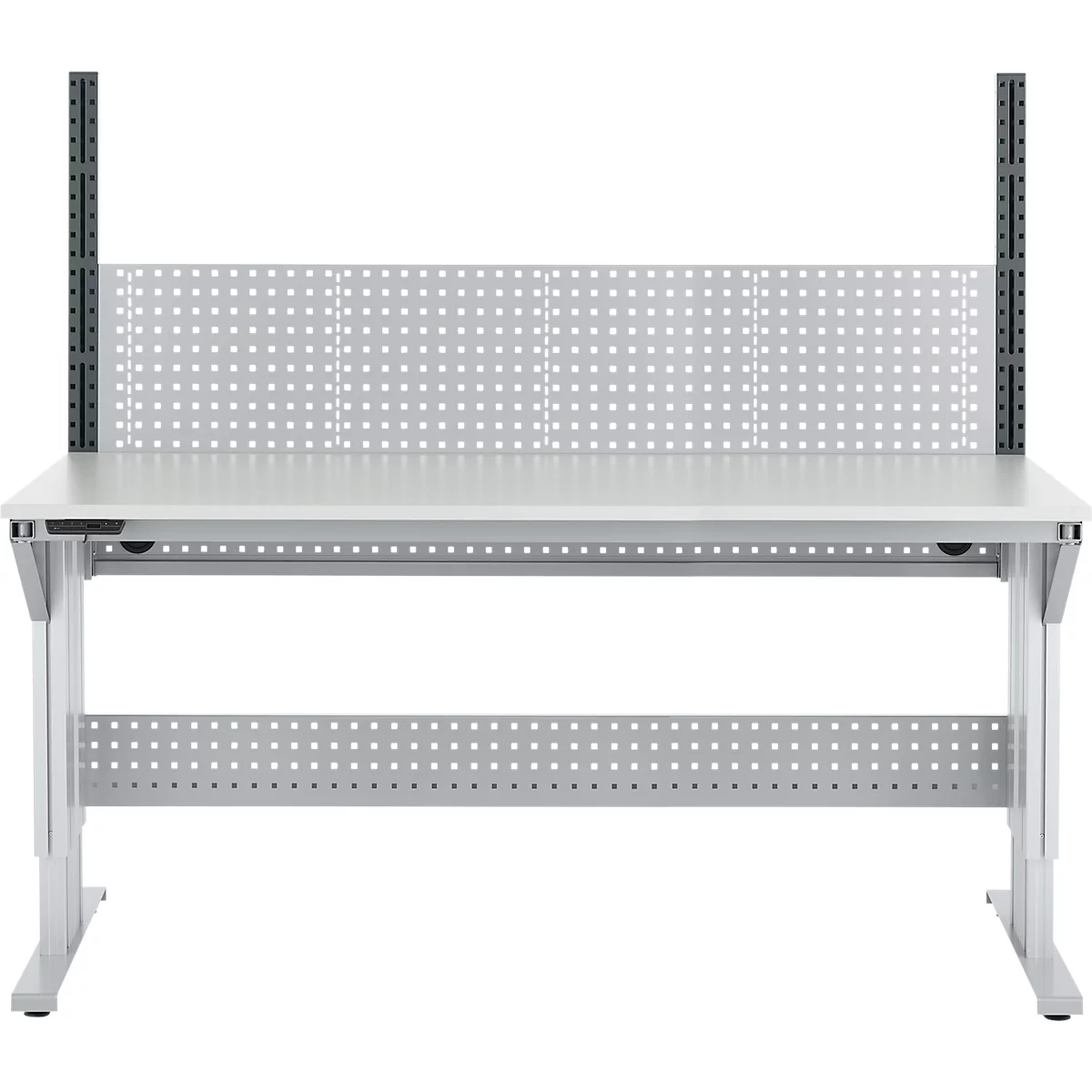 Schäfer Shop Pure Arbeitstisch AST31, elektrisch höhenverstellbar, Melaminplatte, T-Fuß, bis 400 kg, B 2000 x T 800 x H 725-1155 mm, weißaluminium/lichtgrau