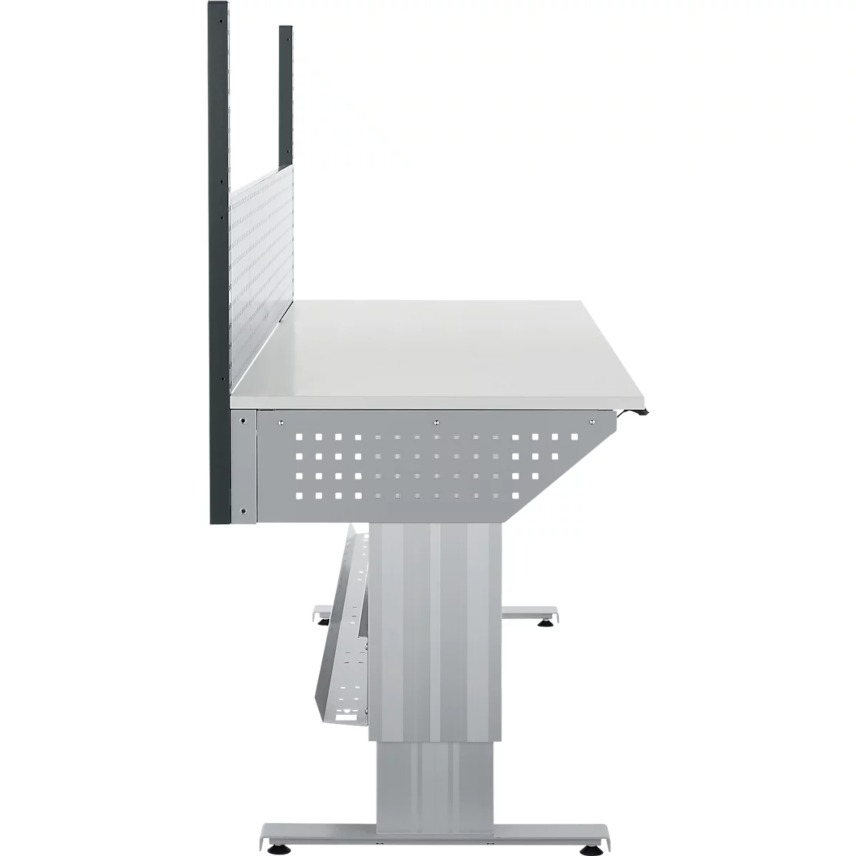 Schäfer Shop Pure Arbeitstisch AST31, elektrisch höhenverstellbar, Melaminplatte, T-Fuß, bis 400 kg, B 2000 x T 800 x H 725-1155 mm, weißaluminium/lichtgrau