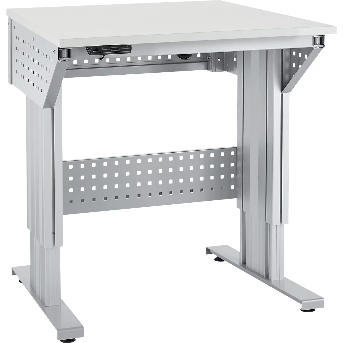 Schäfer Shop Pure Arbeitstisch AST31, elektrisch höhenverstellbar, Melaminplatte, T-Fuß, bis 400 kg, B 750 x T 800 x H 725-1155 mm, weißaluminium/lichtgrau