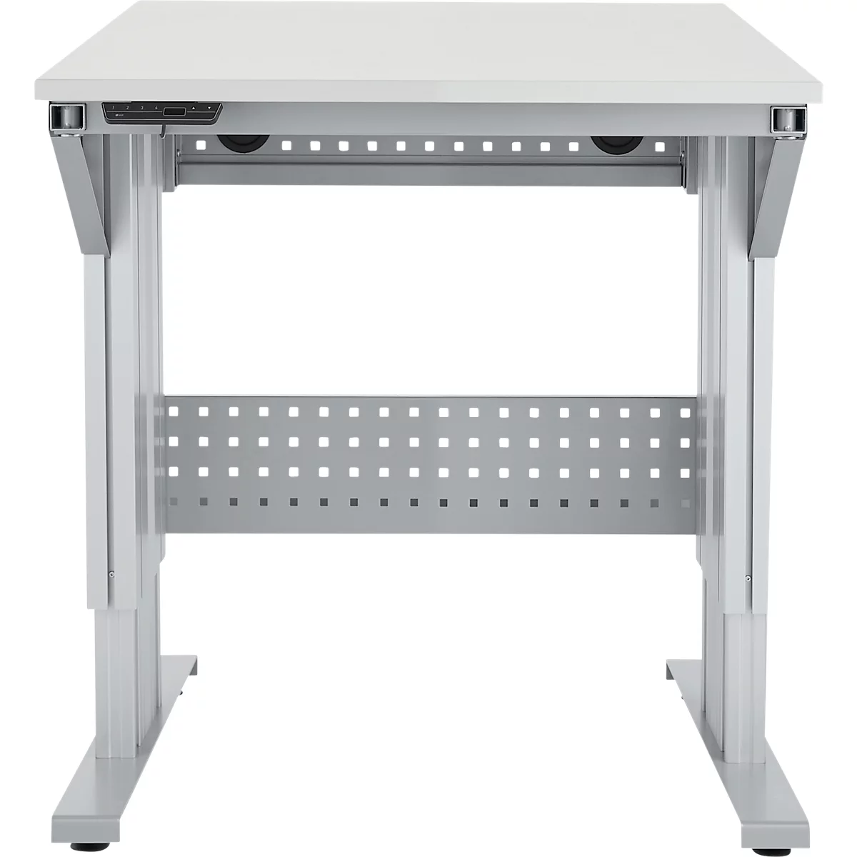 Schäfer Shop Pure Arbeitstisch AST31, elektrisch höhenverstellbar, Melaminplatte, T-Fuß, bis 400 kg, B 750 x T 800 x H 725-1155 mm, weißaluminium/lichtgrau