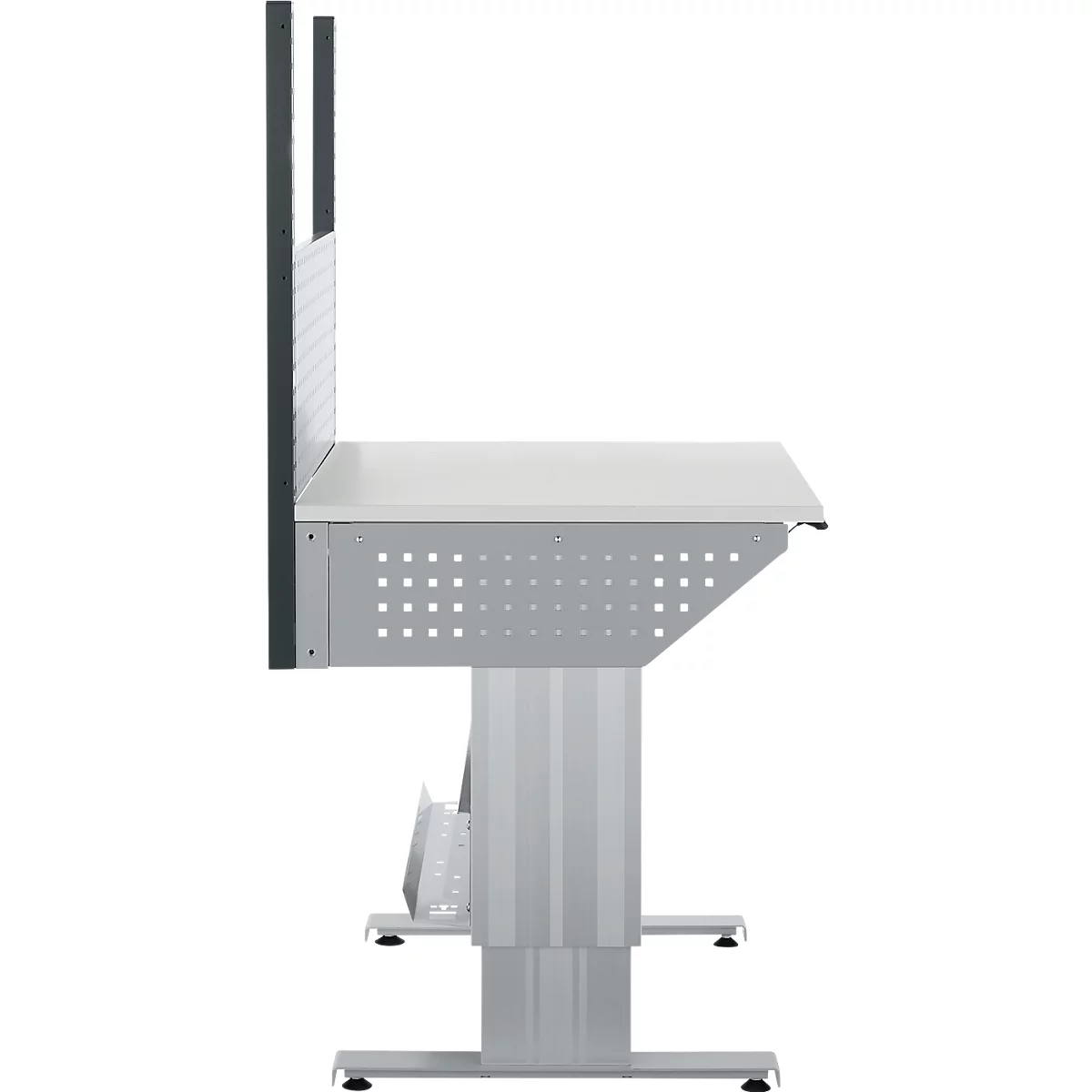 Schäfer Shop Pure Arbeitstisch AST31, elektrisch höhenverstellbar, Melaminplatte, T-Fuß, bis 400 kg, B 750 x T 800 x H 725-1155 mm, weißaluminium/lichtgrau