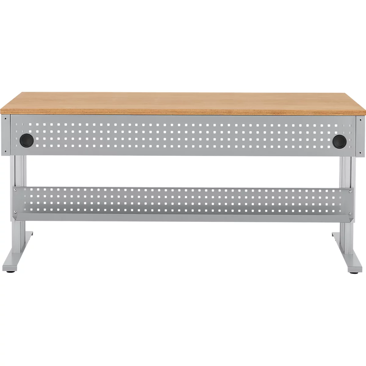 Schäfer Shop Pure Arbeitstisch AST31, elektrisch höhenverstellbar, Multiplex-Platte, T-Fuß, bis 400 kg, B 2000 x T 800 x H 730-1155 mm, weißaluminium/Buche